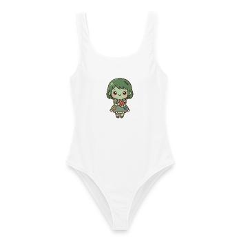 Süßes Kawaii-Zombie-Mädchen hält ein gesticktes Herz - Frauen Badeanzug - Weiß - Vorne - AI Model Female 172 dark (172cm)