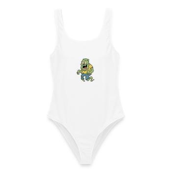 Retro-Cartoon-Zombie-Geist mit wirbelnden Augen - Frauen Badeanzug - Weiß - Vorne - AI Model Female 172 dark (172cm)