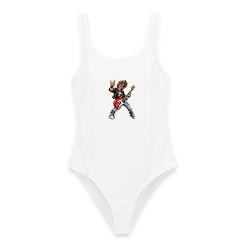 Rocker mit Skull-Tee und roter Bass - Frauen Badeanzug - Weiß - Vorne - AI Model Female 172 dark (172cm)