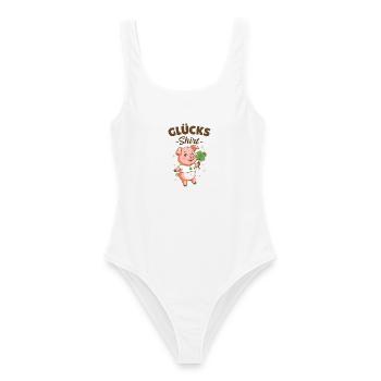 Glücksshirt Glücksschwein Kleeblatt Glücksbringer  - Frauen Badeanzug - Weiß - Vorne - AI Model Female 172 dark (172cm)