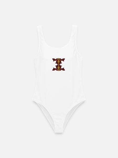 Geometrisches Goldmaroon Mandala - Frauen Badeanzug - Weiß