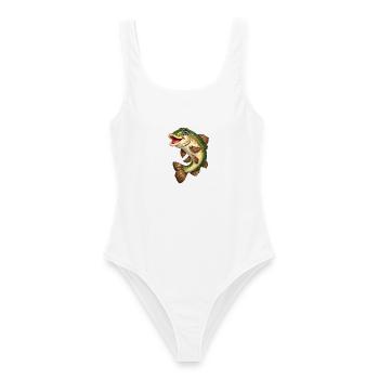 Fröhlicher Regenbogenlachs Cartoon - Frauen Badeanzug - Weiß - Vorne - AI Model Female 172 dark (172cm)