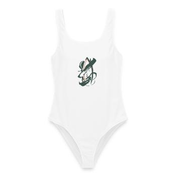 Abstraction Géométrique en Vert & Orange - Maillot de bain femme - blanc - Devant - AI Model Female 172 dark (172cm)