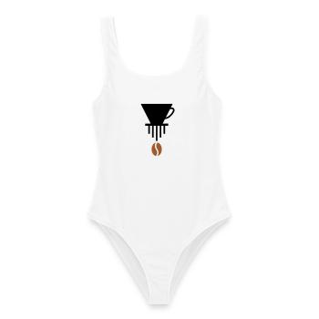 Pour-Over-Love: Minimalist Barista Icon - Women's Swimsuit - white - Front - AI Model Female 172 dark (172cm)