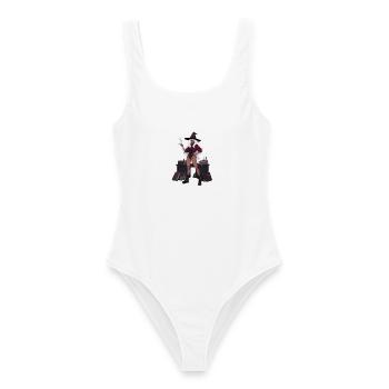 Dunkle Hexe mit Zauberstab - Frauen Badeanzug - Weiß - Vorne - AI Model Female 172 dark (172cm)