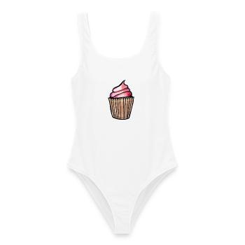 Cupcake-Wirbel-Skizze auf Schwarz - Frauen Badeanzug - Weiß - Vorne - AI Model Female 172 dark (172cm)