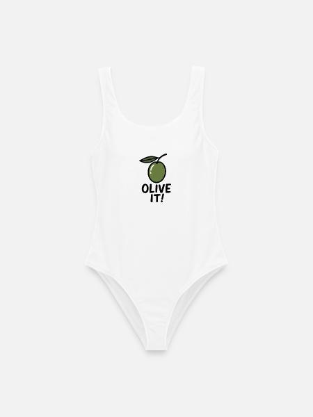 Olivenillustration mit Slogan - Frauen Badeanzug - Weiß