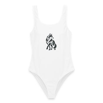 Geometrischer Wolf – Silhouette - Frauen Badeanzug - Weiß - Vorne - AI Model Female 172 dark (172cm)