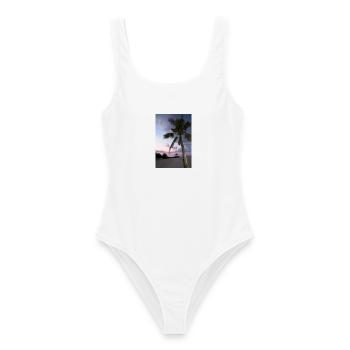 tropischer-strand-abends - Frauen Badeanzug - Weiß - Vorne - AI Model Female 172 dark (172cm)