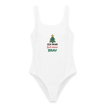 Ich war fast immer brav – Weihnachtsshirt Kinder - Frauen Badeanzug - Weiß - Vorne - AI Model Female 172 dark (172cm)