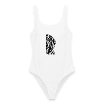Halber Dackel – Minimalistisches Hundeporträt - Frauen Badeanzug - Weiß - Vorne - AI Model Female 172 dark (172cm)