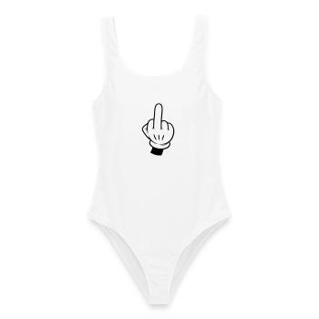 Mittelfinger Cartoon Schwarz - Frauen Badeanzug - Weiß - Vorne - AI Model Female 172 dark (172cm)