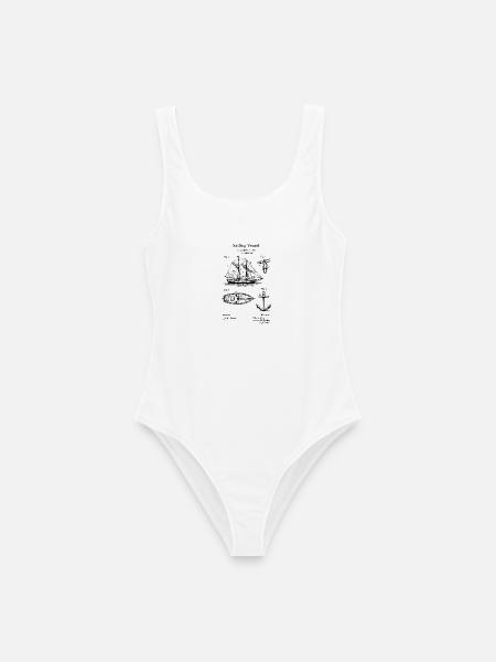 Klassisches Segelschiff-Bauplan - Frauen Badeanzug - Weiß
