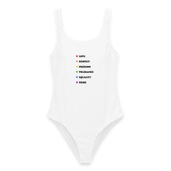 Regenbogenherz-Pride-Werte - Frauen Badeanzug - Weiß - Vorne - AI Model Female 172 dark (172cm)