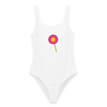 Bunter Spiral Lolli in Regenbogenfarben - Frauen Badeanzug - Weiß - Vorne - AI Model Female 172 dark (172cm)