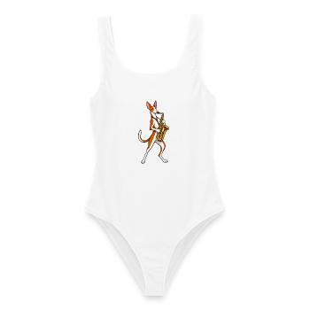 Podenco Ibicenco mit Saxophon - Frauen Badeanzug - Weiß - Vorne - AI Model Female 172 dark (172cm)