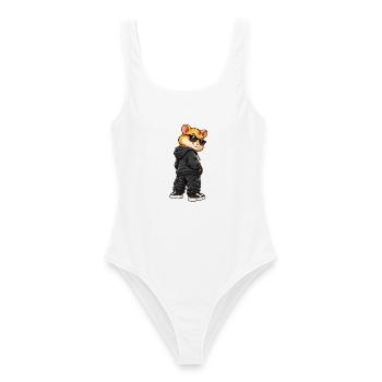 Goldhamster im Streetstyle-Gangster-Look - Frauen Badeanzug - Weiß - Vorne - AI Model Female 172 dark (172cm)