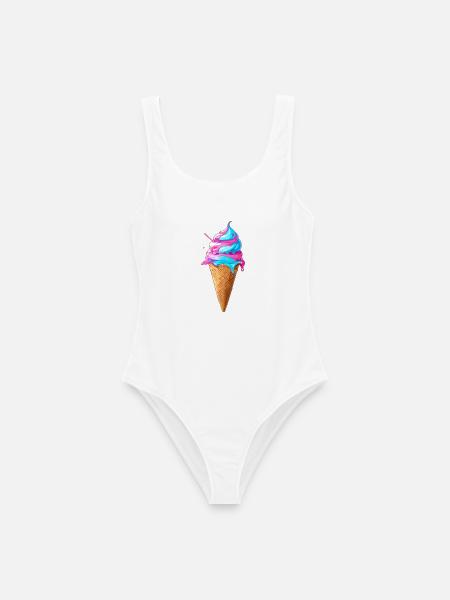 Lecker Eiscreme | Synthwave Eistüte - Frauen Badeanzug - Weiß