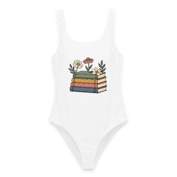 Bücher und Wildblumen - Frauen Badeanzug - Weiß - Vorne - AI Model Female 172 dark (172cm)