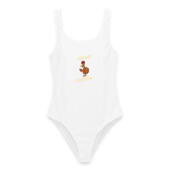 Hühner Flüsterin - lustiges Huhn Hahn Hühnerstall - Frauen Badeanzug - Weiß - Vorne - AI Model Female 172 dark (172cm)
