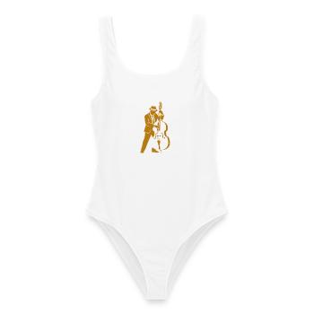 Retro Jazz Upright Bassist Silhouette - Frauen Badeanzug - Weiß - Vorne - AI Model Female 172 dark (172cm)