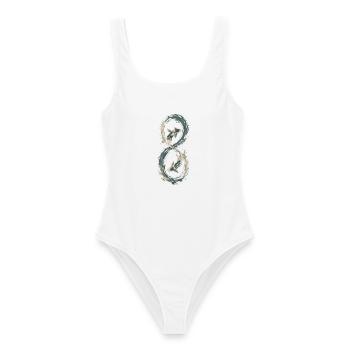 Koi-Unendlichkeitsfluss - Frauen Badeanzug - Weiß - Vorne - AI Model Female 172 dark (172cm)