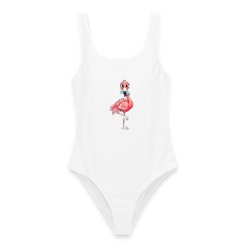 Lustiger Flamingo mit Fisch - Frauen Badeanzug - Weiß - Vorne - AI Model Female 172 dark (172cm)