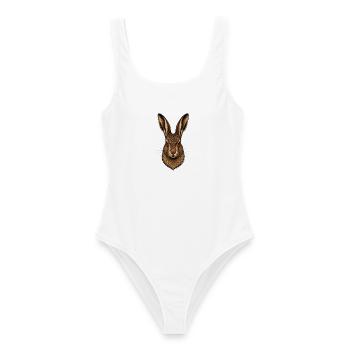 Der Hase - Frauen Badeanzug - Weiß - Vorne - AI Model Female 172 dark (172cm)