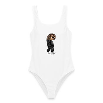 Igel im Streetstyle – Frecher Gangster-Look - Frauen Badeanzug - Weiß - Vorne - AI Model Female 172 dark (172cm)