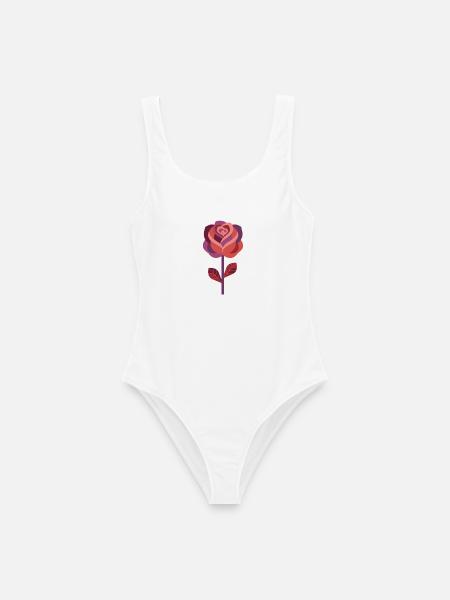 Grafische Rose in warmen Rottönen - Frauen Badeanzug - Weiß