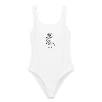 Welke Blume mit Totenkopf Rauch - Frauen Badeanzug - Weiß - Vorne - AI Model Female 172 dark (172cm)