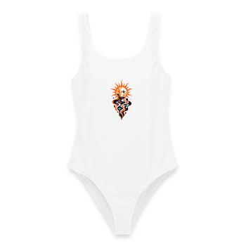 Abstrakte Sonne – Retro Cosmic Design - Frauen Badeanzug - Weiß - Vorne - AI Model Female 172 dark (172cm)