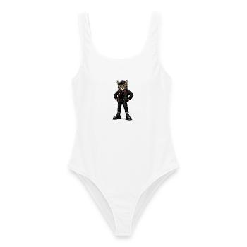  UK Katze Ska-Reggae Rockmusik Ska-Punk - Frauen Badeanzug - Weiß - Vorne - AI Model Female 172 dark (172cm)