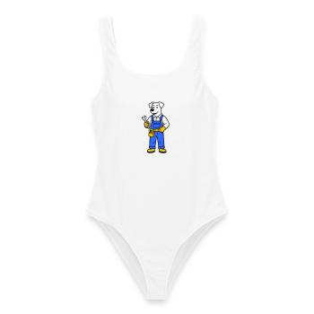 Plombier chien - Maillot de bain femme - blanc - Devant - AI Model Female 172 dark (172cm)