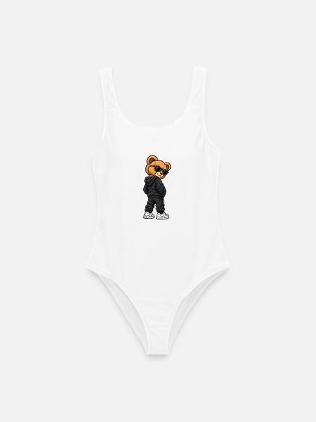 Gangster Teddy im lässigen Streetwear Look - Frauen Badeanzug - Weiß