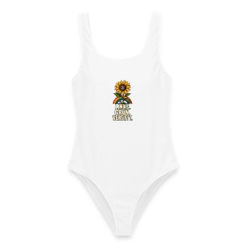 Links Grün Versifft – Sonnenblume und Peace - Frauen Badeanzug - Weiß - Vorne - AI Model Female 172 dark (172cm)
