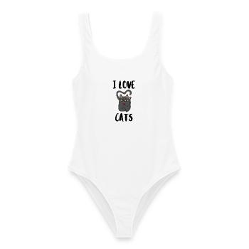 Ich liebe Katzen - Frauen Badeanzug - Weiß - Vorne - AI Model Female 172 dark (172cm)
