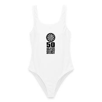 50 und rechne immer noch selbst Darts Geburtstag - Frauen Badeanzug - Weiß - Vorne - AI Model Female 172 dark (172cm)