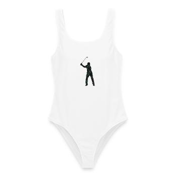 Tartan-Golfer-Schwung-Silhouette - Frauen Badeanzug - Weiß - Vorne - AI Model Female 172 dark (172cm)