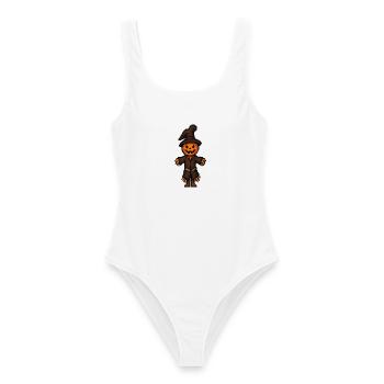 Pixel Halloween Kürbismann - Frauen Badeanzug - Weiß - Vorne - AI Model Female 172 dark (172cm)