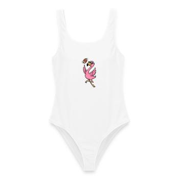 Flamingo American Football Cartoon Motiv für Fans - Frauen Badeanzug - Weiß - Vorne - AI Model Female 172 dark (172cm)