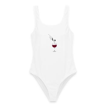 Wein Akrobatik Weinglas Minimalistisches Design - Frauen Badeanzug - Weiß - Vorne - AI Model Female 172 dark (172cm)