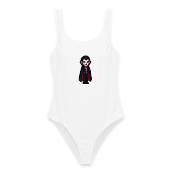 Vampirischer Cartoon Look mit Cape - Frauen Badeanzug - Weiß - Vorne - AI Model Female 172 dark (172cm)