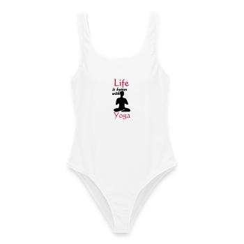 Yoga Life Leben Spruch Sport Fitness Geschenk - Frauen Badeanzug - Weiß - Vorne - AI Model Female 172 dark (172cm)