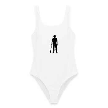 Farmer mit Spaten Silhouette - Frauen Badeanzug - Weiß - Vorne - AI Model Female 172 dark (172cm)