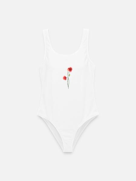 Flower: red poppy - Women's Swimsuit - white