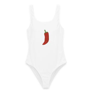 Chili Pixelkunst Feuerrot - Frauen Badeanzug - Weiß - Vorne - AI Model Female 172 dark (172cm)