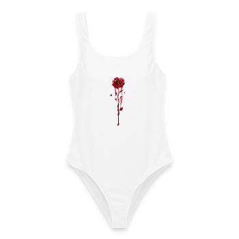 Blutrote Rose im Aquarellfall - Frauen Badeanzug - Weiß - Vorne - AI Model Female 172 dark (172cm)