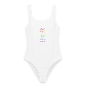 DIE WÜRDE DES MENSCHEN IST UNANTASTBAR REGENBOGEN - Frauen Badeanzug - Weiß - Vorne - AI Model Female 172 dark (172cm)