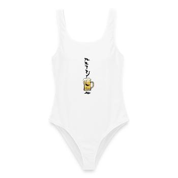Bier Woche | Evolution | Bierglas | Saufen - Frauen Badeanzug - Weiß - Vorne - AI Model Female 172 dark (172cm)